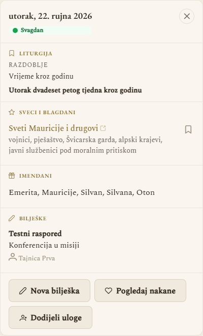 Pregled dana za sakristana: nakane i dodjela uloga, bez nove mise (prikaz na računalu)