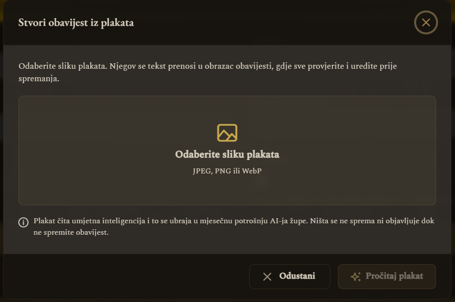 Dijalog za odabir slike plakata (prikaz na računalu)