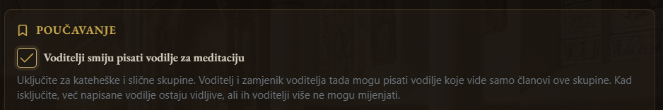 Okvir „Poučavanje“ — vidi ga samo svećenik i administrator