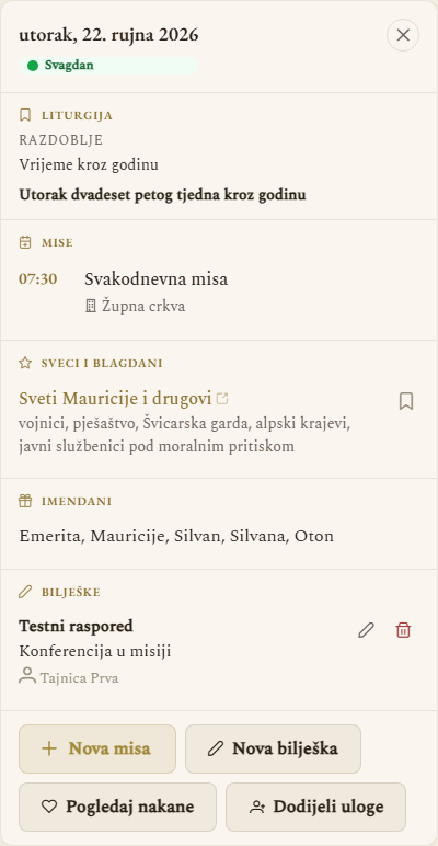Pregled dana s brzim radnjama za osoblje (prikaz na računalu)