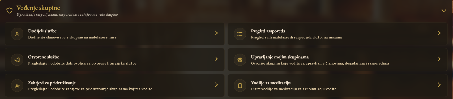 Dio „Vođenje skupine“ sa stavkom „Vodilje za meditaciju“