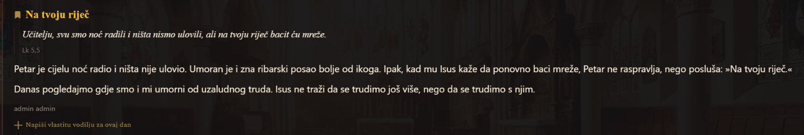 Poveznica „Napiši vlastitu vodilju za ovaj dan“ ispod vodilje župe