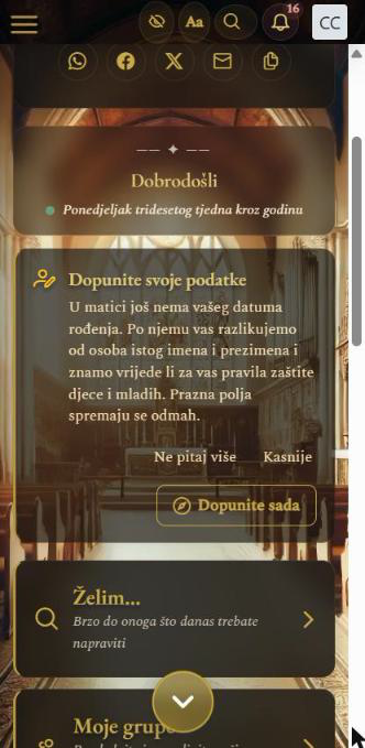 Kartica Dopunite svoje podatke na izborniku (mobilni prikaz)