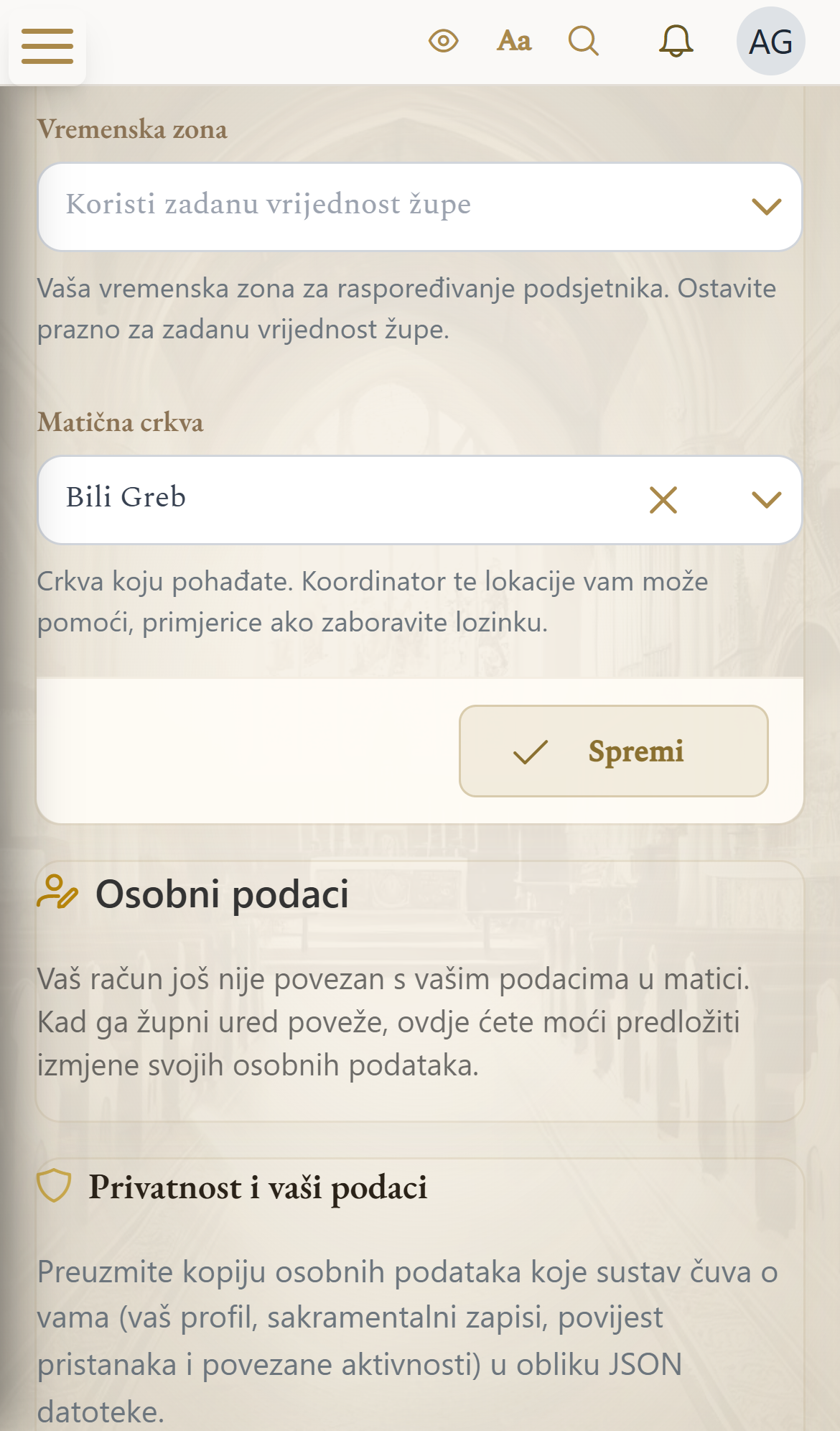 Polje Matična crkva u profilu (mobilni prikaz)