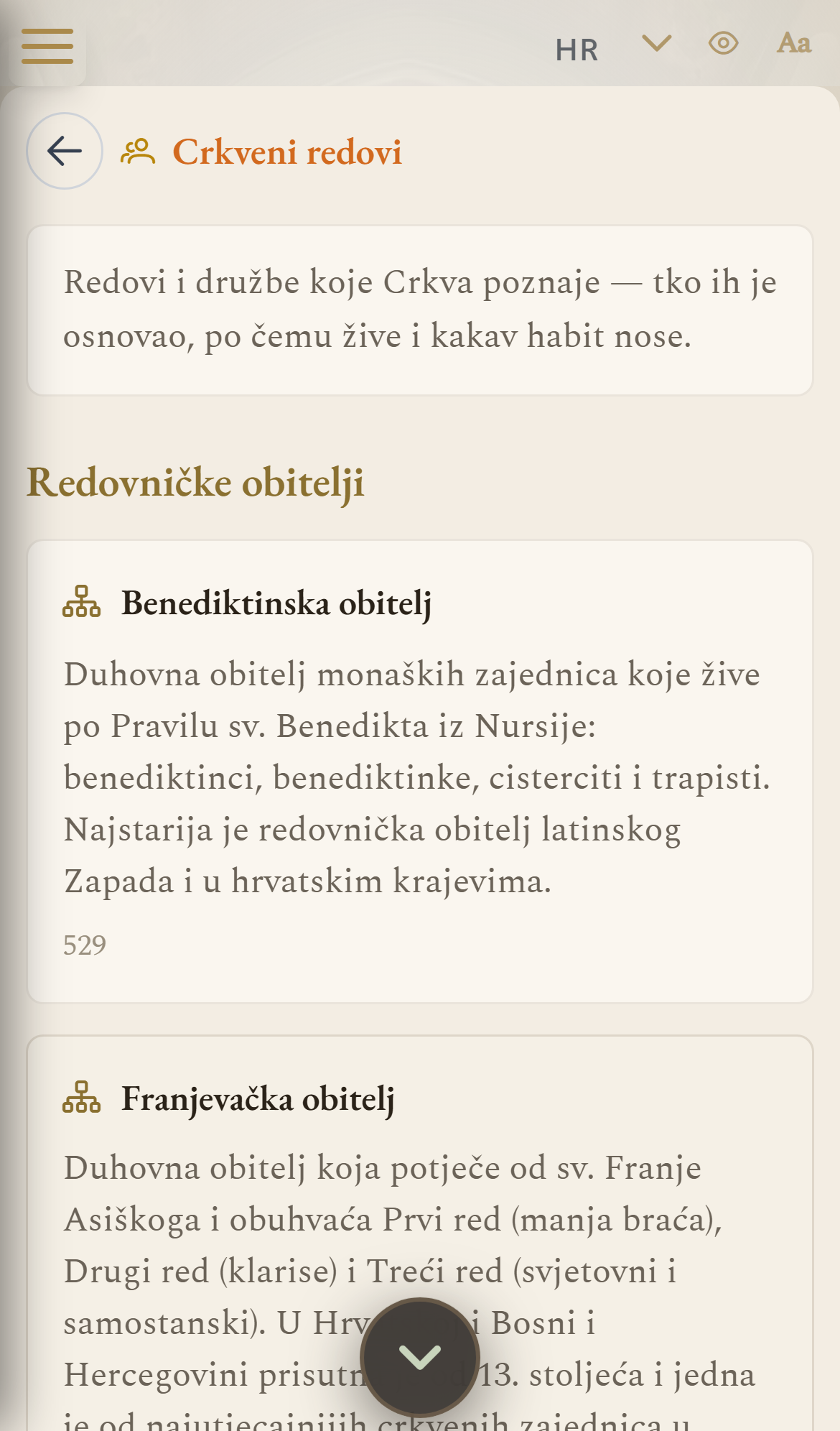 Popis crkvenih redova i redovničkih obitelji (mobilni prikaz)