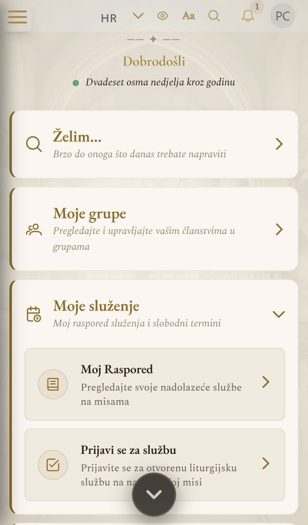 Kartica Moje grupe na mobilnom izborniku (mobilni prikaz)