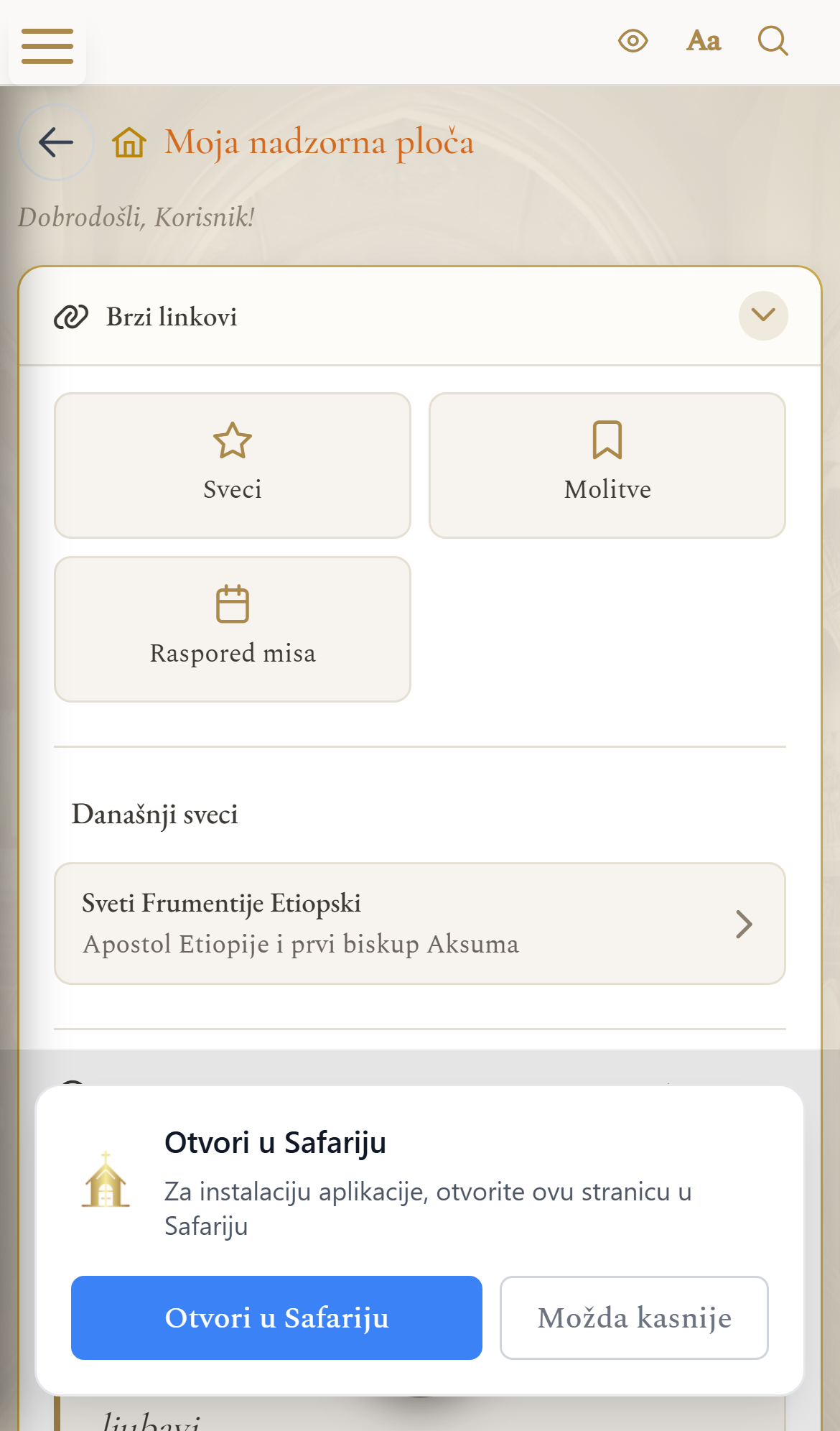 Instagram na iPhoneu: ponuda „Otvori u Safariju" (mobilni prikaz)