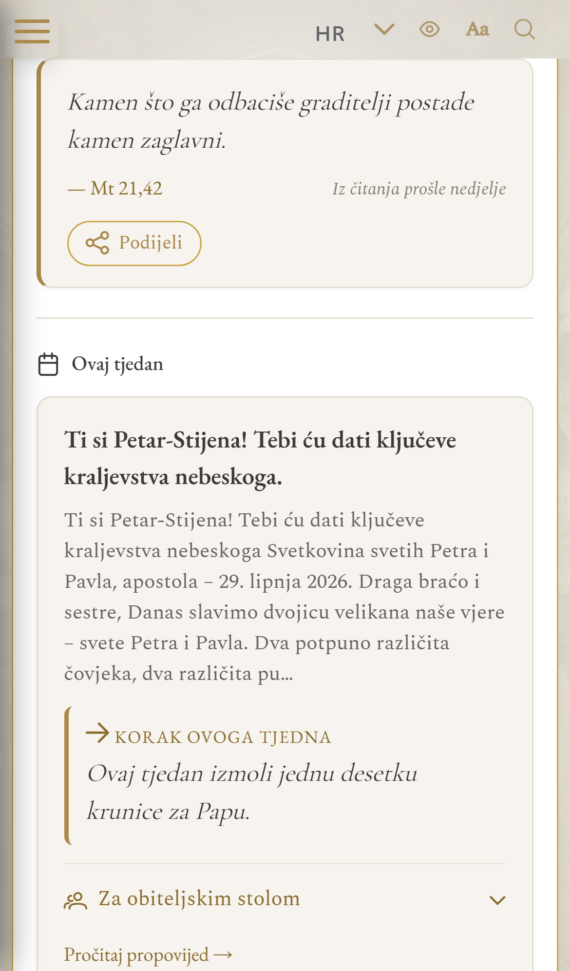 Misao dana na nadzornoj ploči (mobilni prikaz)