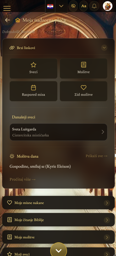 Moja nadzorna ploča (mobilni prikaz)