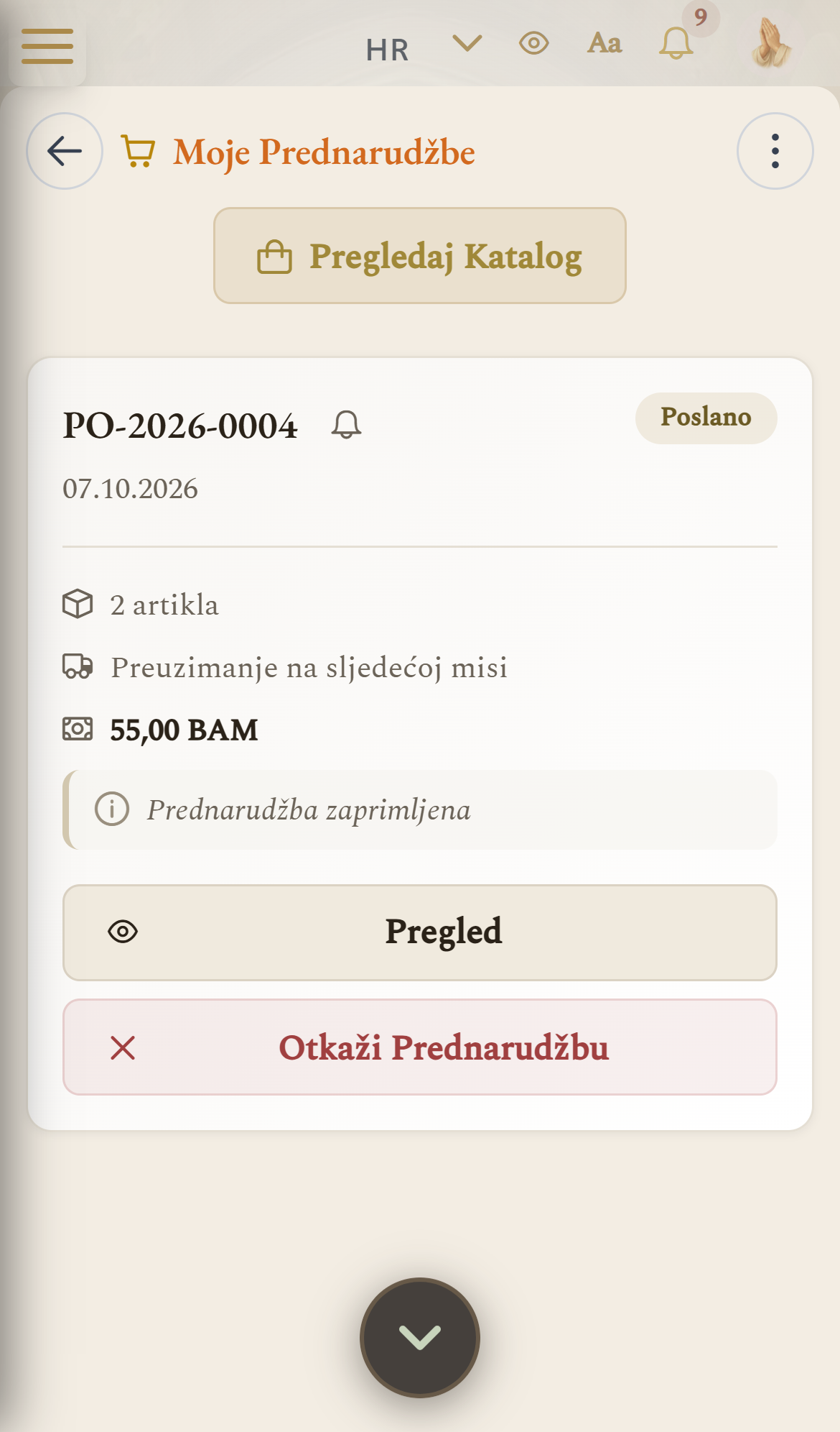 Moje prednarudžbe (mobilni prikaz)