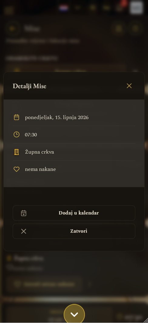 Raspored misa (mobilni prikaz)