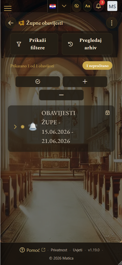 Popis župnih obavijesti (mobilni prikaz)